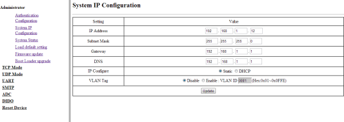 System IP configuration