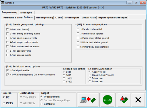Configuring PRT3 panel