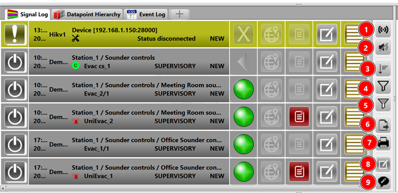 Signal log right-side controls